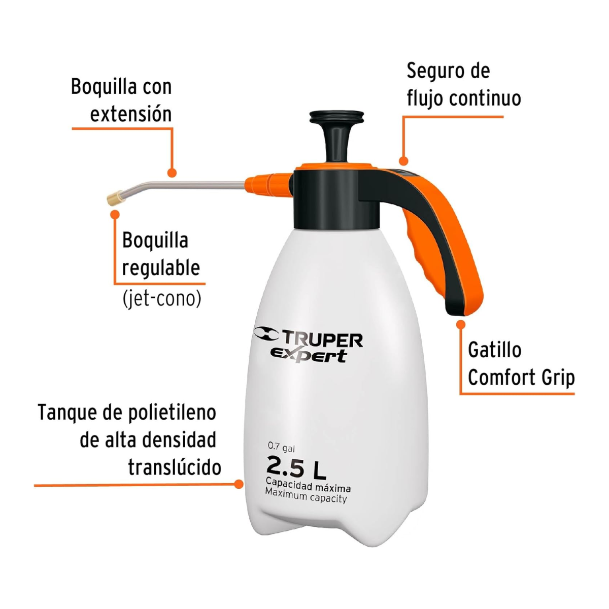 Truper Expert FDO-2X Fumigador doméstico de 2.5 litros Mango ergonómico