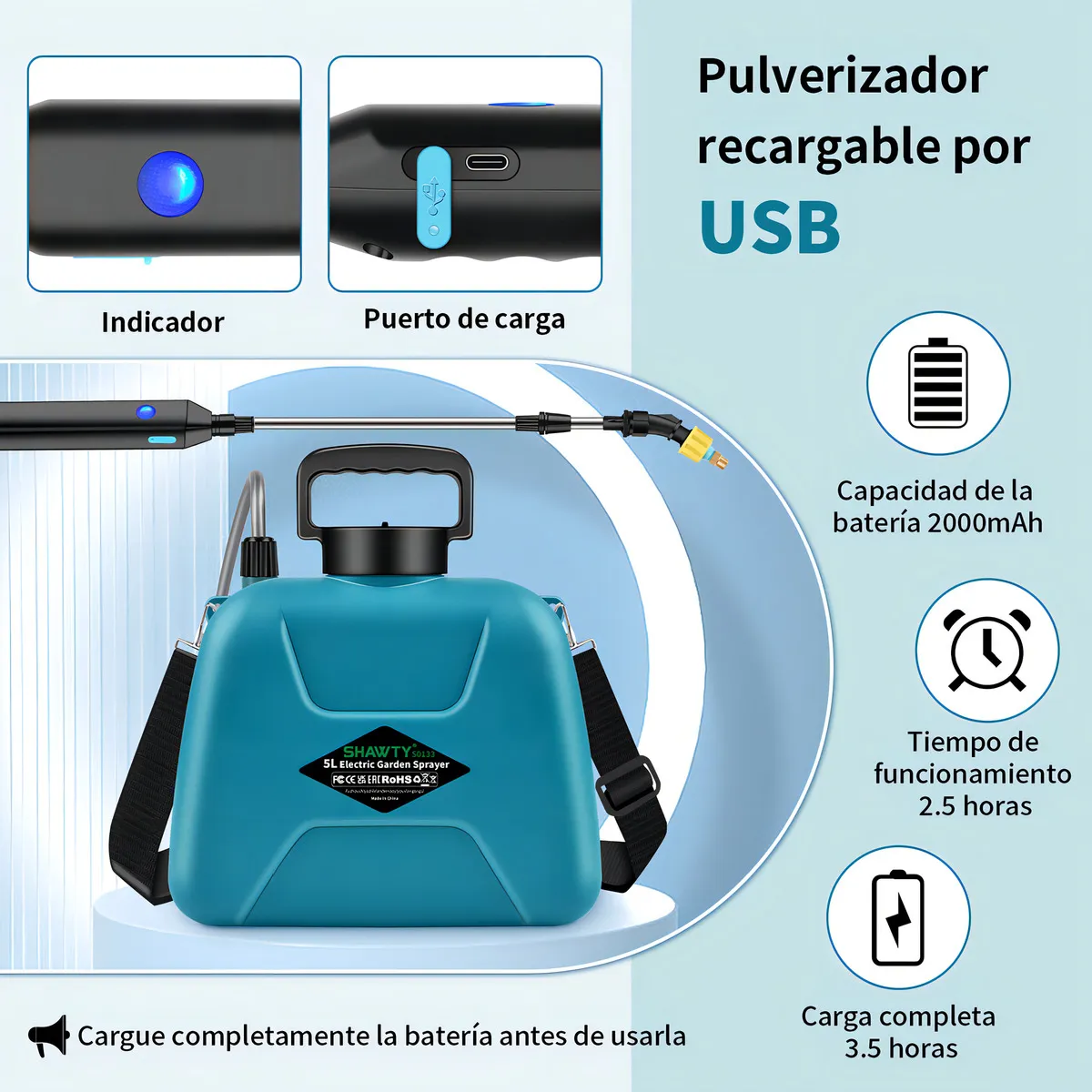 Pulverizador Eléctrico 5L | Fumigador Recargable para Fumigar 🌱