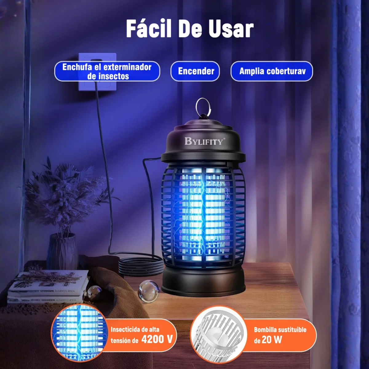 Lámpara Mata Mosquitos 20W Bylifity 4200V ⚡